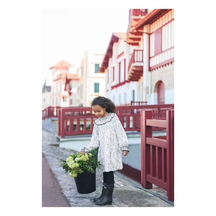 Vestido floral con cuello fruncido | Blanco- Imagen del producto n°4