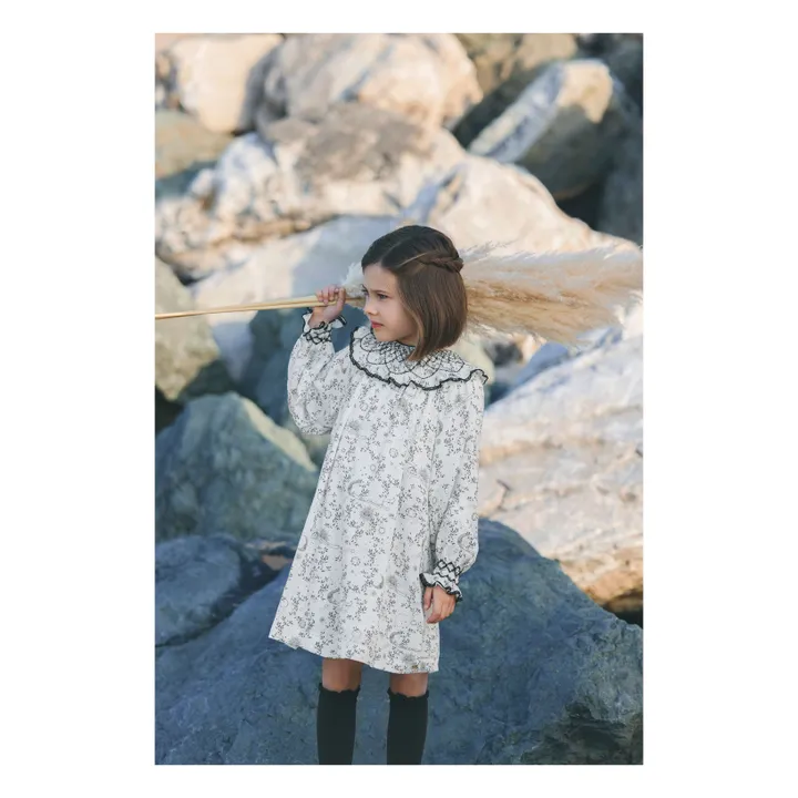 Vestido floral con cuello fruncido | Blanco- Imagen del producto n°3