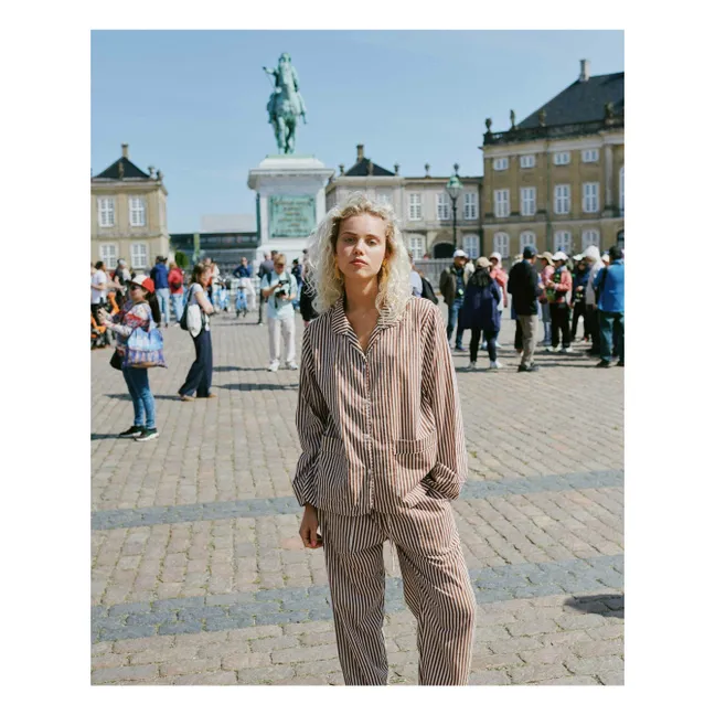 Pijama de noche de algodón ecológico a rayas | Marrón