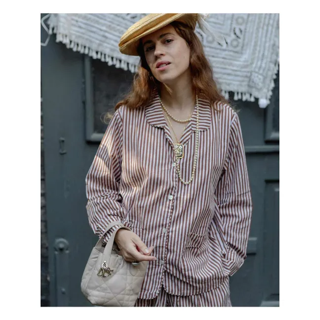 Pyjama Nuit Rayé Coton Bio | Marron