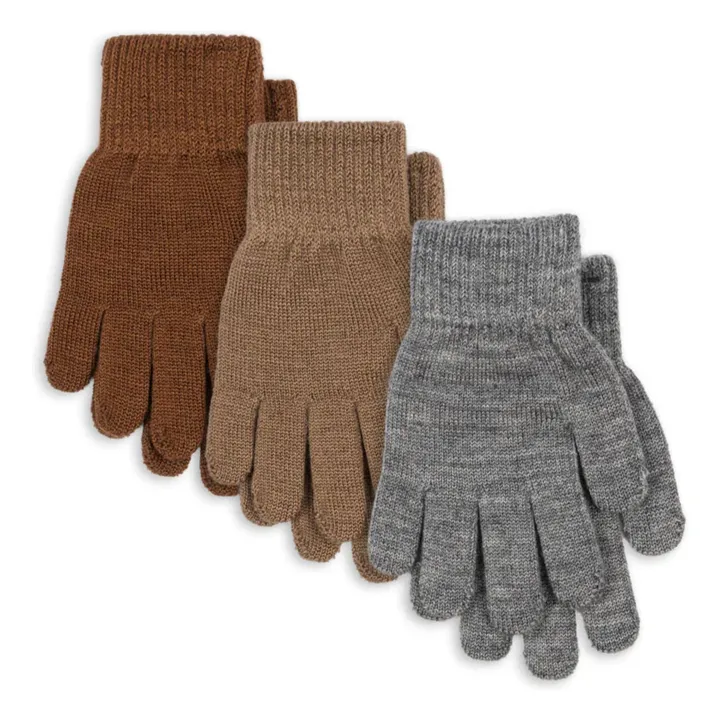 Lot de 3 Paires de Gants Filla Laine | Marron- Image produit n°0