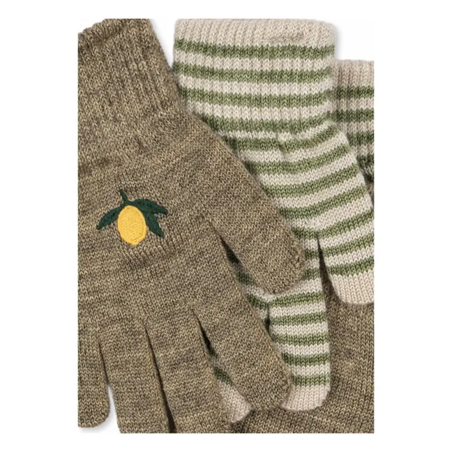 2 Paar Handschuhe Filla Zitrone Wolle | Grün