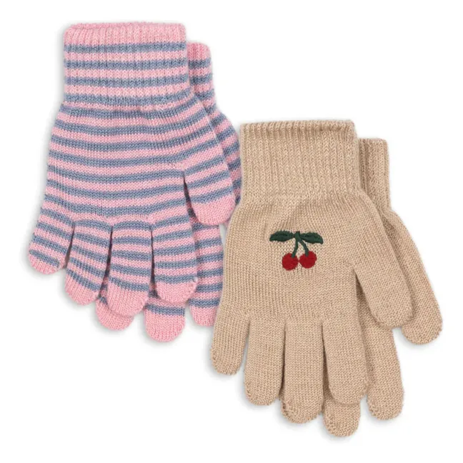 Lot de 2 Paires de Gants Filla Cerises Laine | Rose