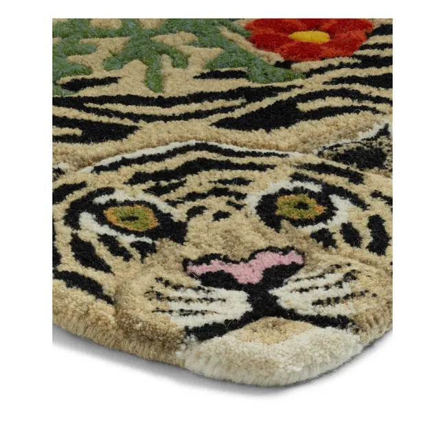 Tiger-Teppich mit Blumen | Beige