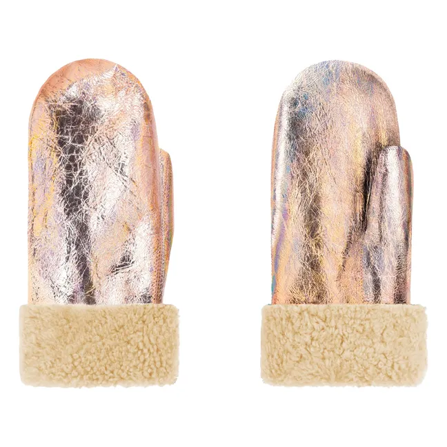 Moufles Peau Lainée Mérinos Métallisées | Or rose