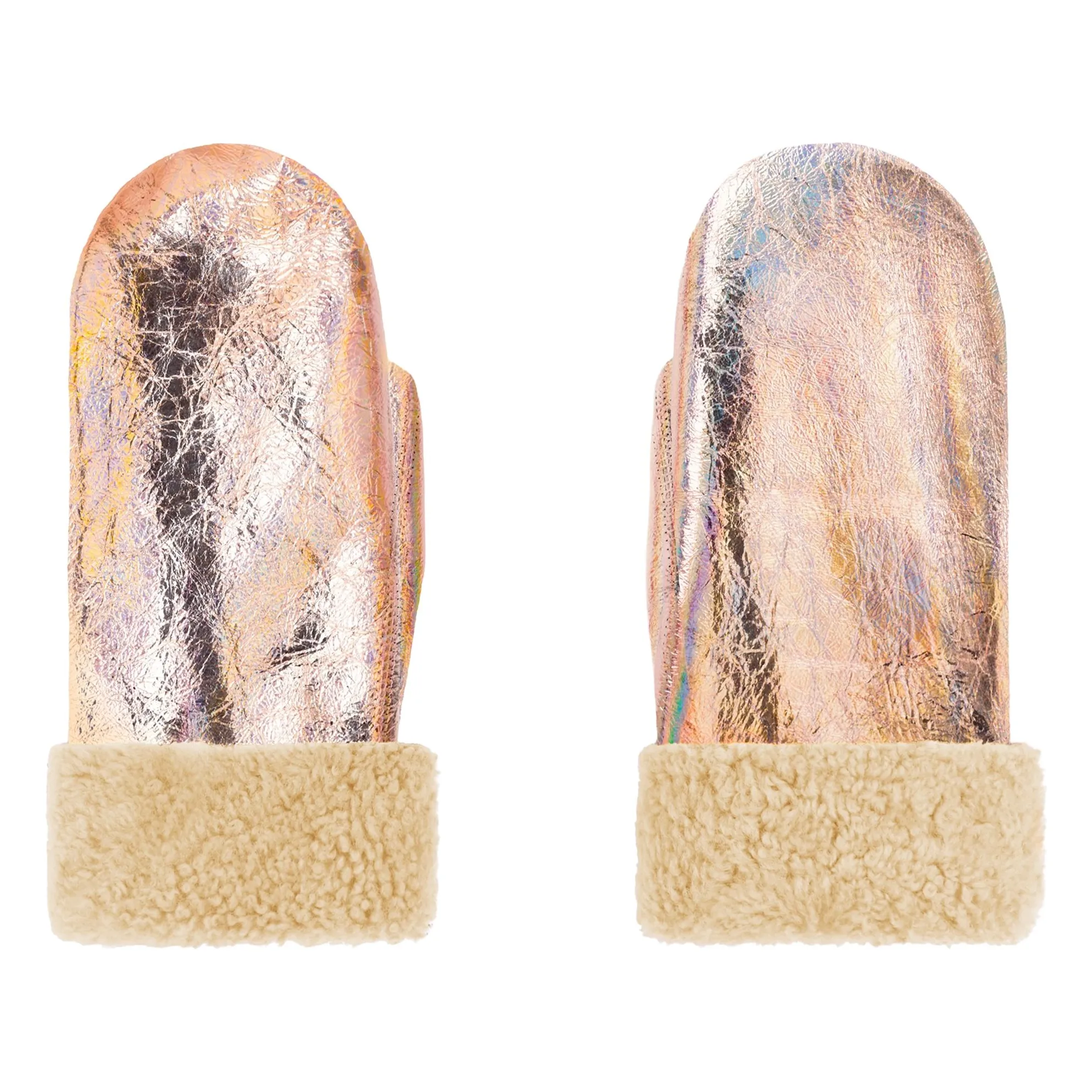 Ilda's Sheep Pink Gold Metallic Merino Sheepskin Mittens