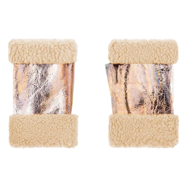 Mitaines Peau Lainée Mérinos Métallisées | Or rose