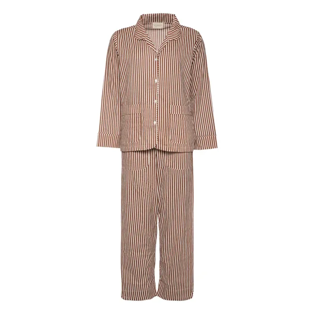 Pyjama Nuit Rayé Coton Bio | Marron