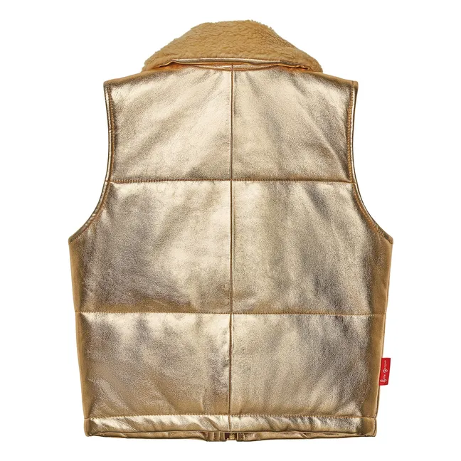 Veste Sans Manches Col Sherpa Métallisée | Doré