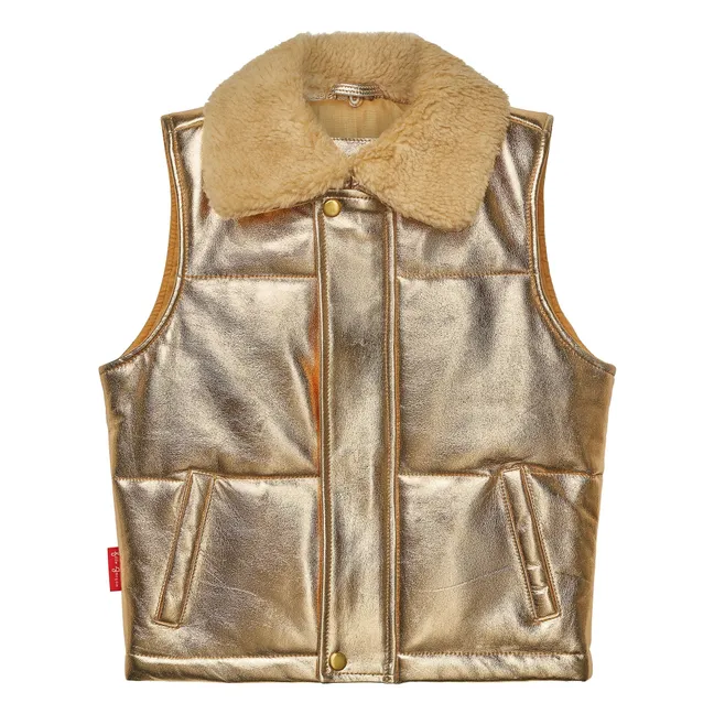 Veste Sans Manches Col Sherpa Métallisée | Doré