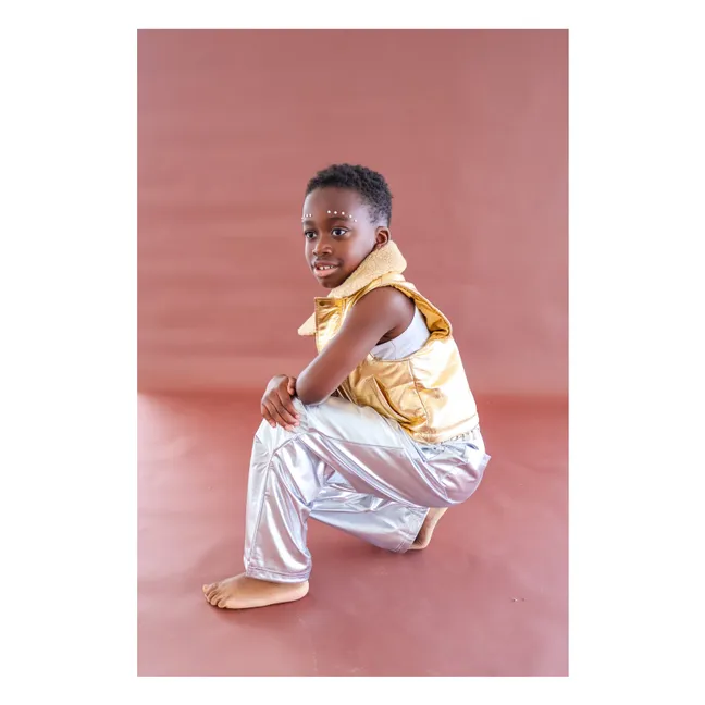 Veste Sans Manches Col Sherpa Métallisée | Doré