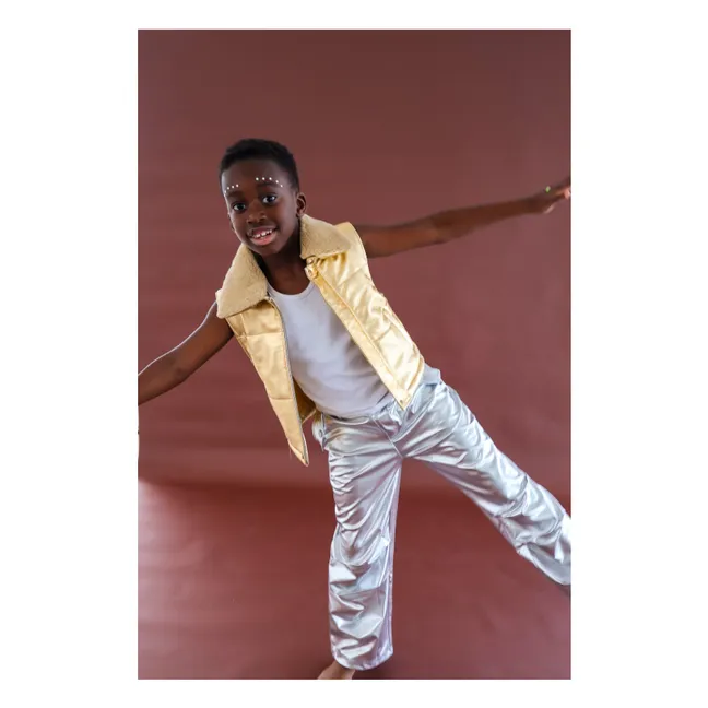 Veste Sans Manches Col Sherpa Métallisée | Doré