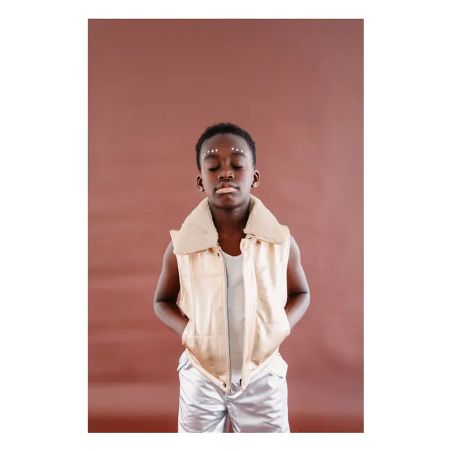 Veste Sans Manches Col Sherpa Métallisée | Doré