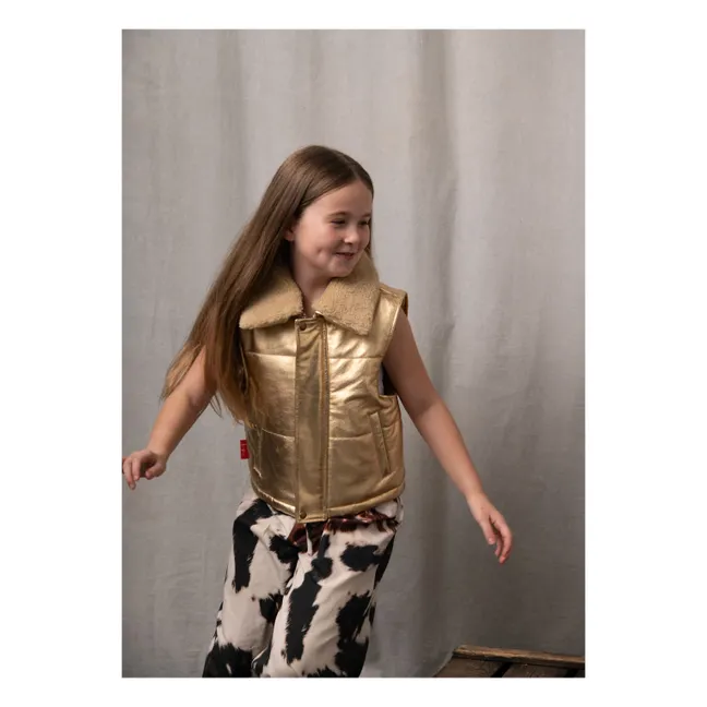 Veste Sans Manches Col Sherpa Métallisée | Doré