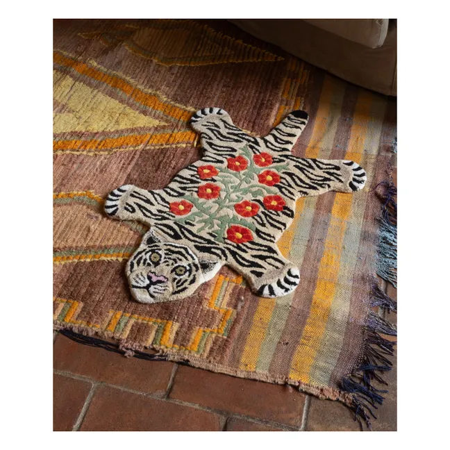 Tiger-Teppich mit Blumen | Beige