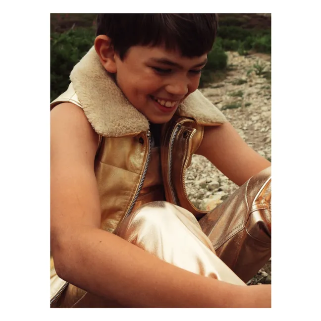 Veste Sans Manches Col Sherpa Métallisée | Doré