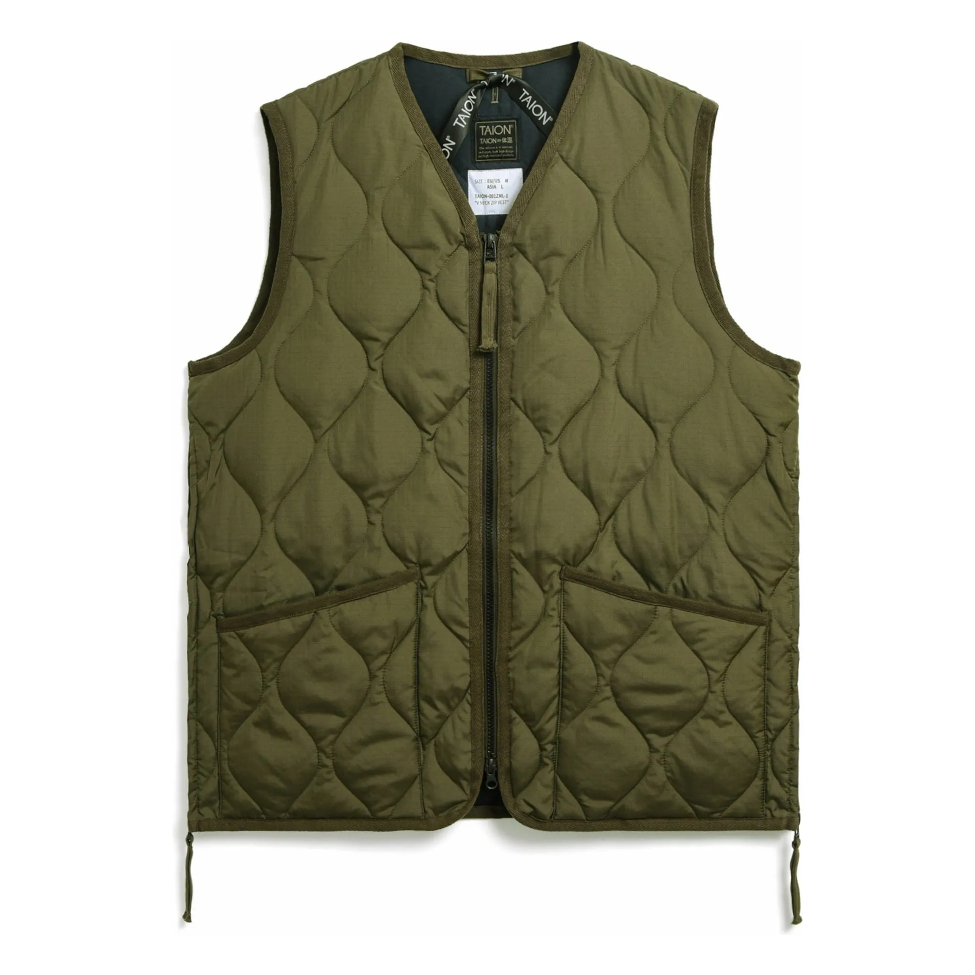 Taion Unisex Olive V-Neck Sleeveless Military Jacket