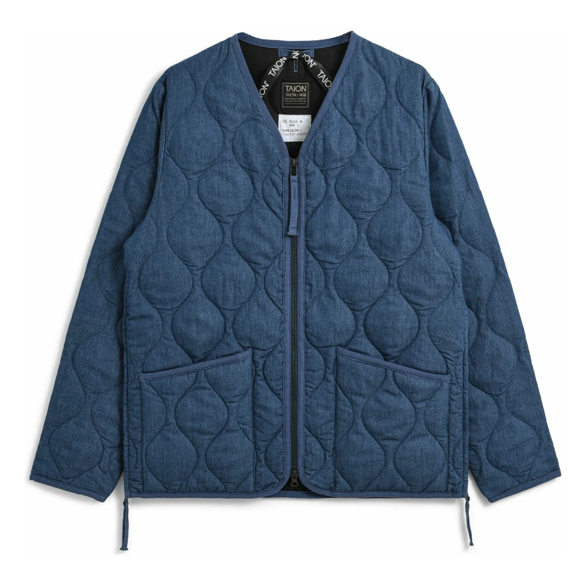 Taion Unisex Indigo Blue V-Neck Military Jacket