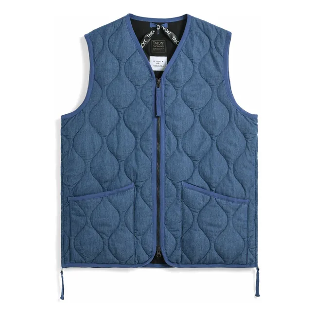 Chaqueta militar unisex sin mangas y cuello en V | Azul índigo