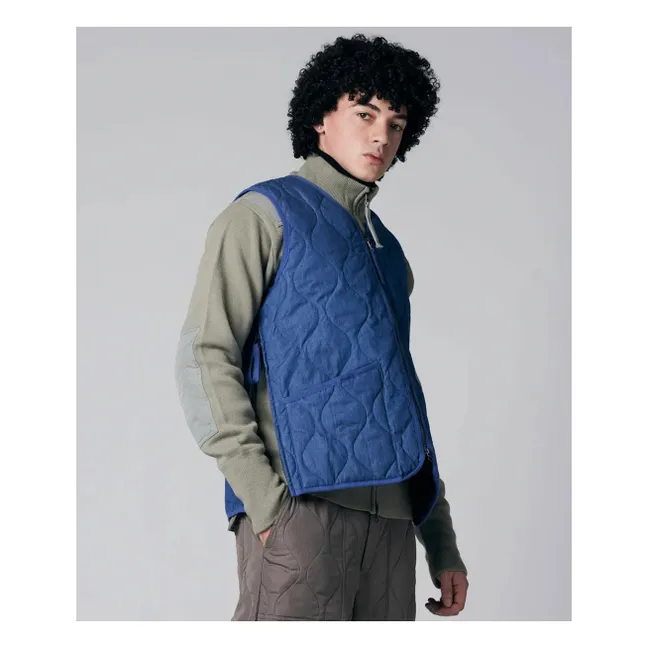 Chaqueta militar unisex sin mangas y cuello en V | Azul índigo