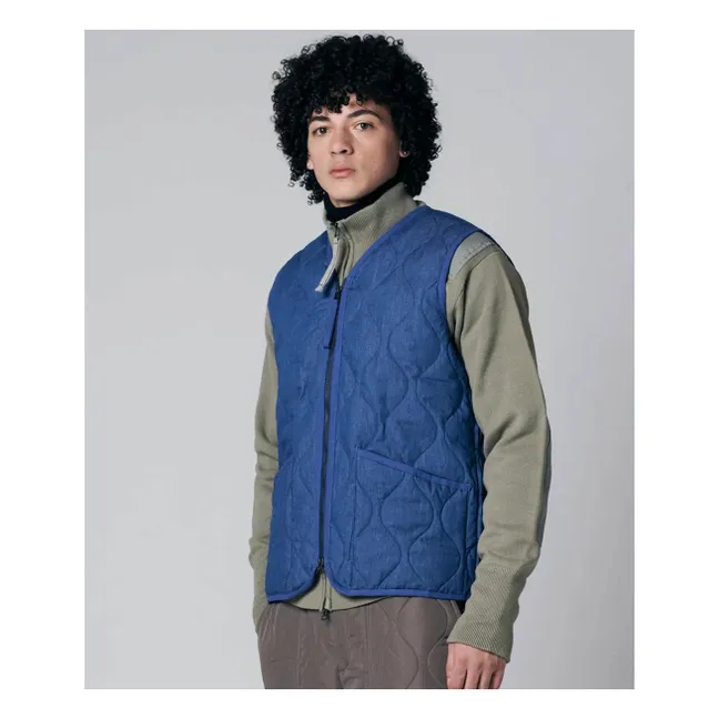 Chaqueta militar unisex sin mangas y cuello en V | Azul índigo