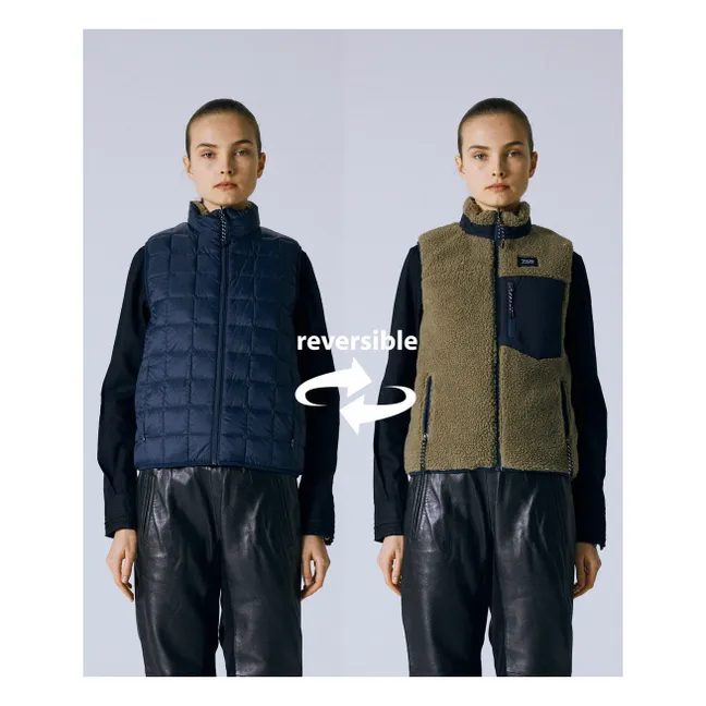 Unisex Reversible Boa Down Sleeveless Jacket | Navy blue - Off-white