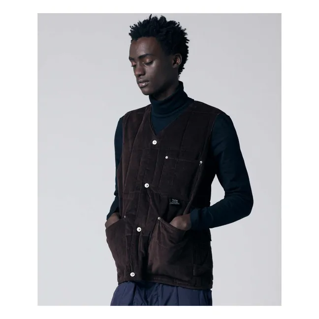 Ärmellose Jacke V-Ausschnitt Button Neck | Braun