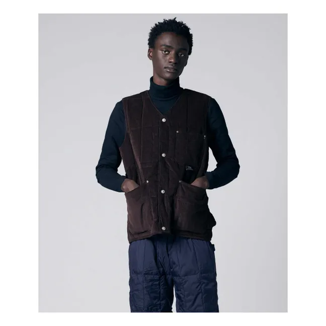 Sleeveless V-neck Button Neck Jacket | Brown