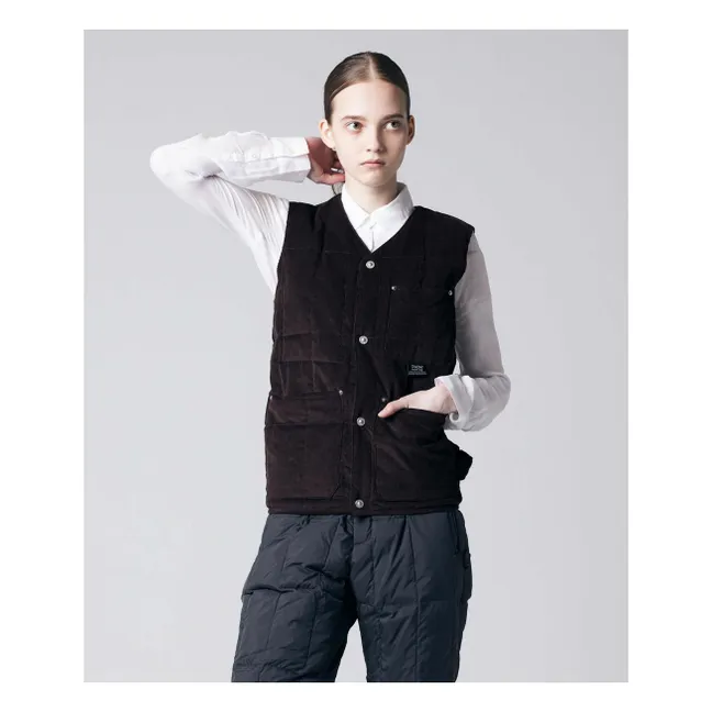 Ärmellose Jacke V-Ausschnitt Button Neck | Braun