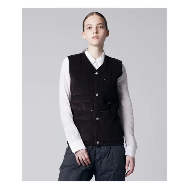 Ärmellose Jacke V-Ausschnitt Button Neck | Braun