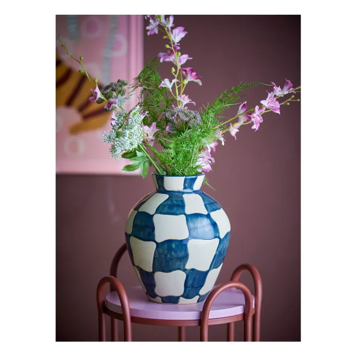 Vase Check aus Sandstein | Blau- Produktbild Nr. 1