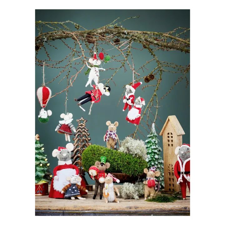 Décoration souris Peo en laine à suspendre | Rouge- Image produit n°2