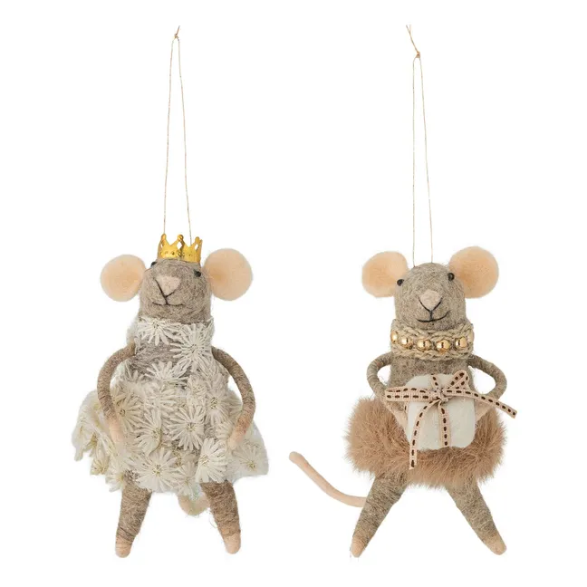 Peo Wolle Maus Deko zum Aufhängen - 2er Set | Braun