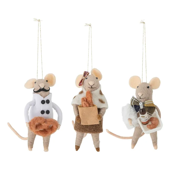 Peo wool hanging mouse decoration - Set of 3 | Multicoloured