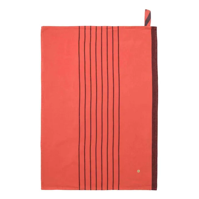 Torchon rayé en coton bio Piero | Corail