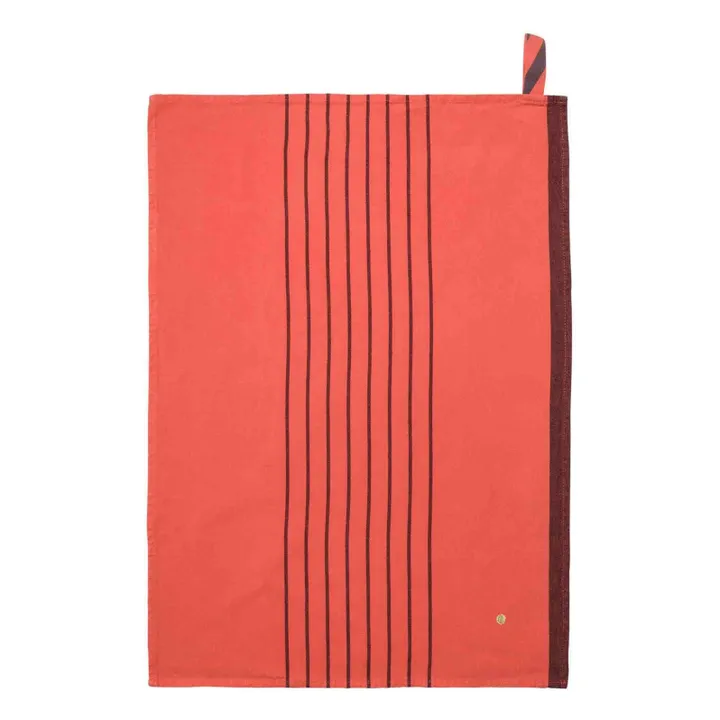 Torchon rayé en coton bio Piero | Corail- Image produit n°0