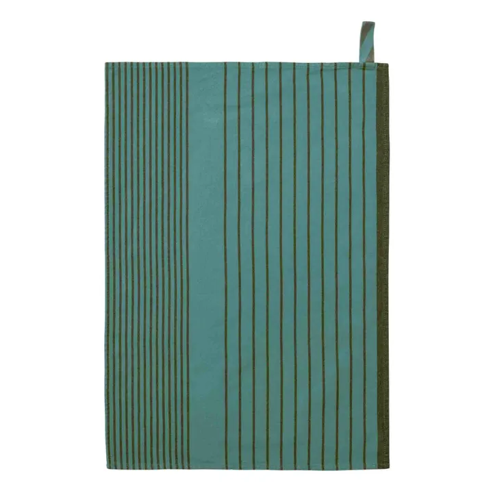 Torchon rayé en coton bio Piero | Vert forêt- Image produit n°0