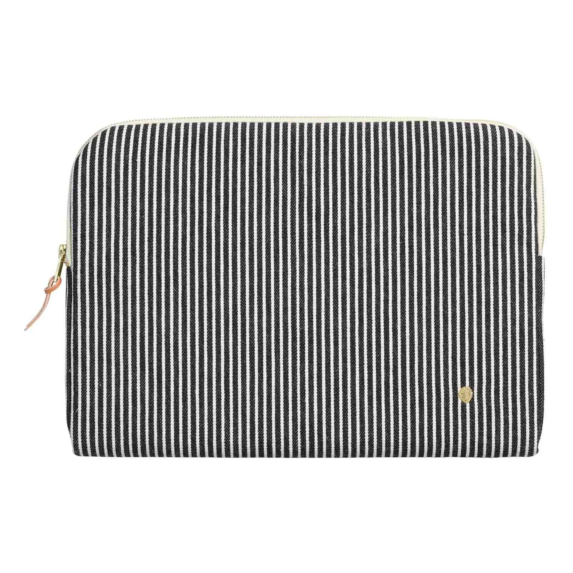 La Cerise Sur Le Gâteau Caviar Striped Computer Sleeve In Organic Cotton Basile