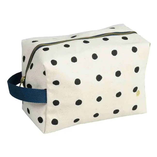 Trousse de toilette Cube à pois en coton bio Mio | Ecru