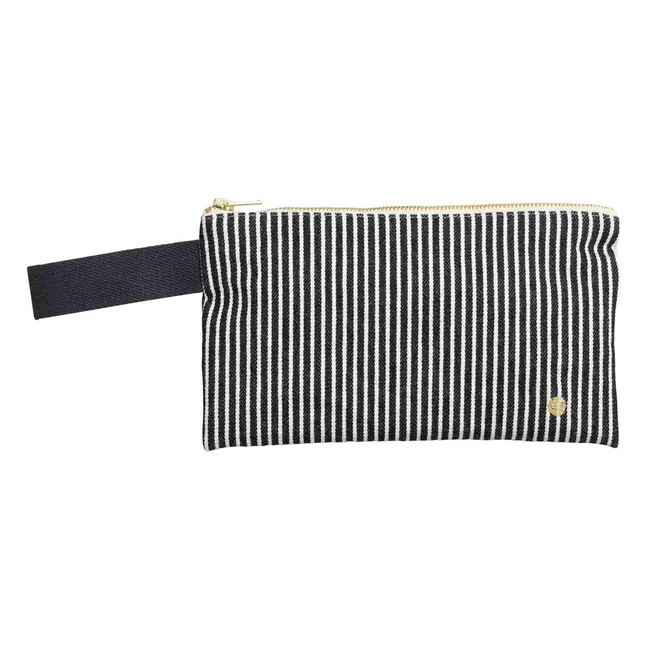 Pockets with striped handle in Basile organic cotton | Caviar