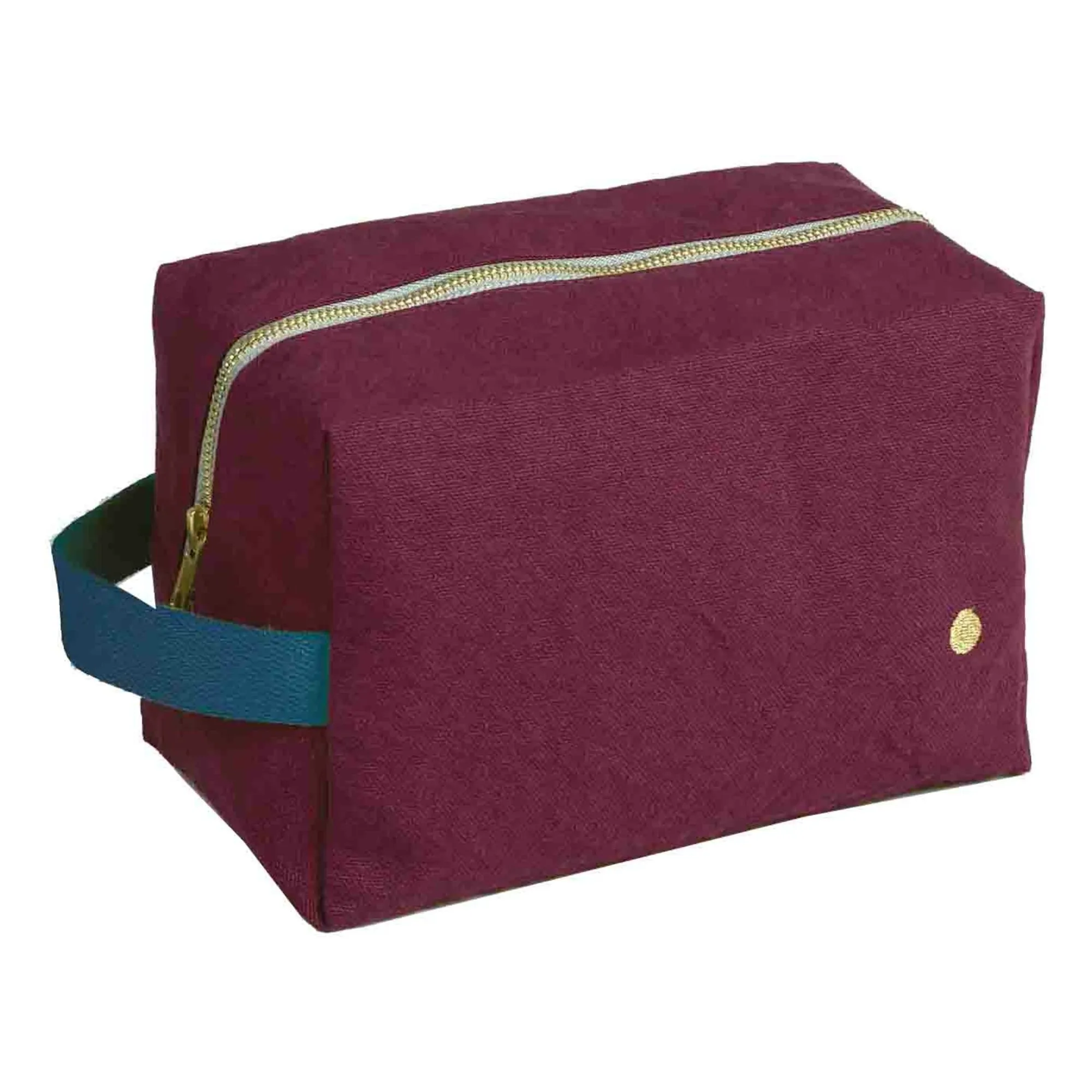 La Cerise Sur Le Gâteau Burgundy Cube Toiletry Bag In Organic Cotton Iona