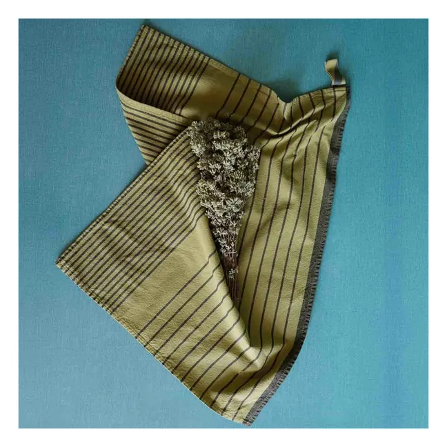 Piero organic cotton striped tea towel | Pistachio green