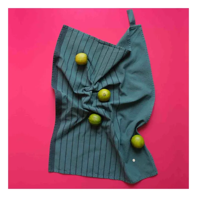 Piero organic cotton striped tea towel | Forest Green