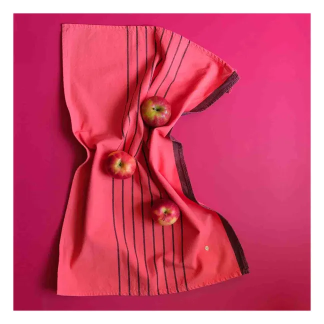 Piero organic cotton striped tea towel | Coral