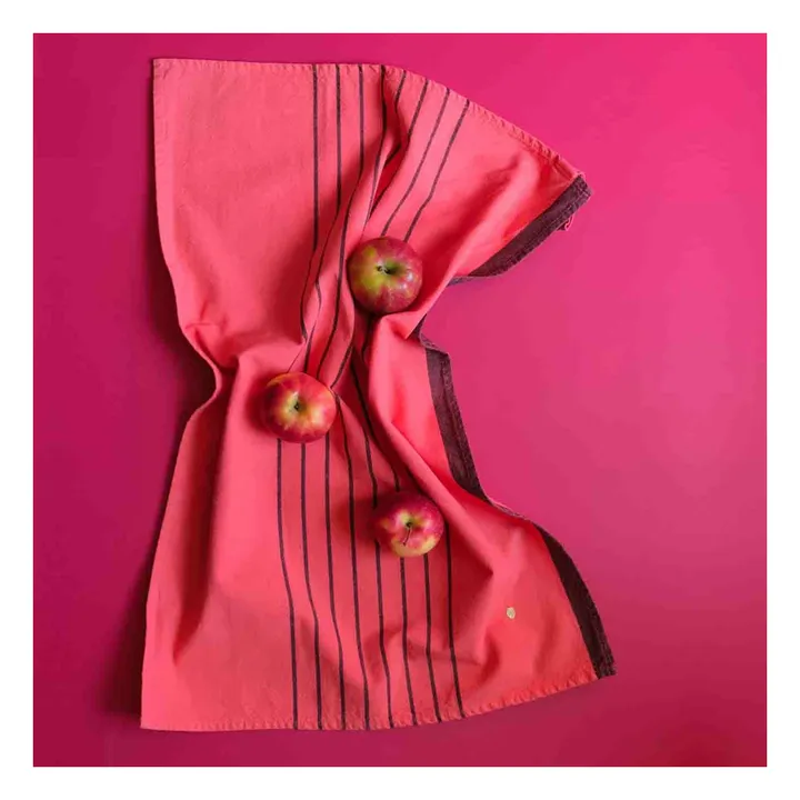 Torchon rayé en coton bio Piero | Corail- Image produit n°1