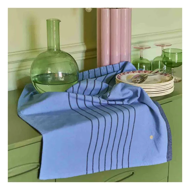 Piero organic cotton striped tea towel | Light blue