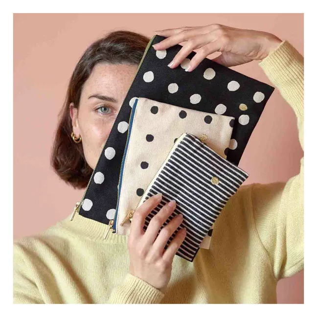 Mio organic cotton polka dot pouches | Ecru