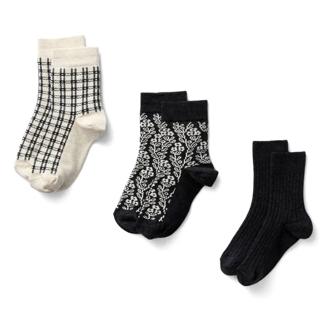 Lot de 3 Paires de Chaussettes Fleuries | Bleu foncé