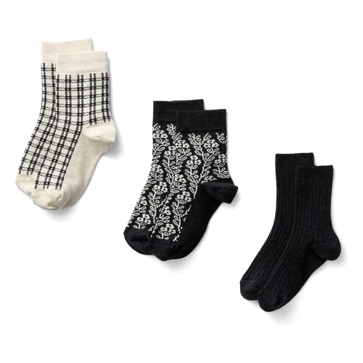 Set of 3 Pairs of Flowery Socks | Dark Blue- Product image n°0