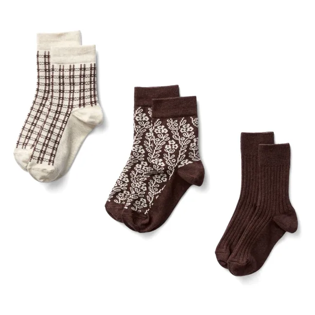 Set of 3 Pairs of Flowery Socks | Plum